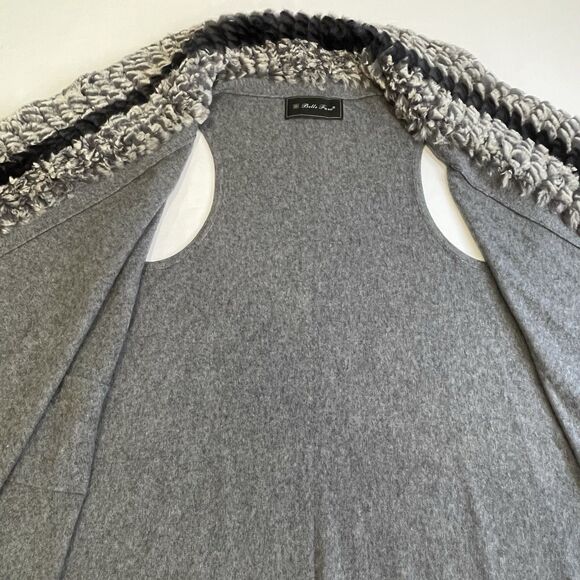 Belle Fare Wool Vest Luxury Faux Fur Trim Gray- M - Picture 4 of 9